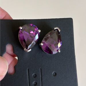 Prong Set Amethyst Stone Pierced Earrings